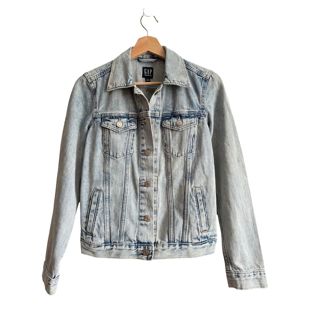 VTG GAP Denim Jacket Womens XS Light Wash Blue Jean Button Front Trucker Coat